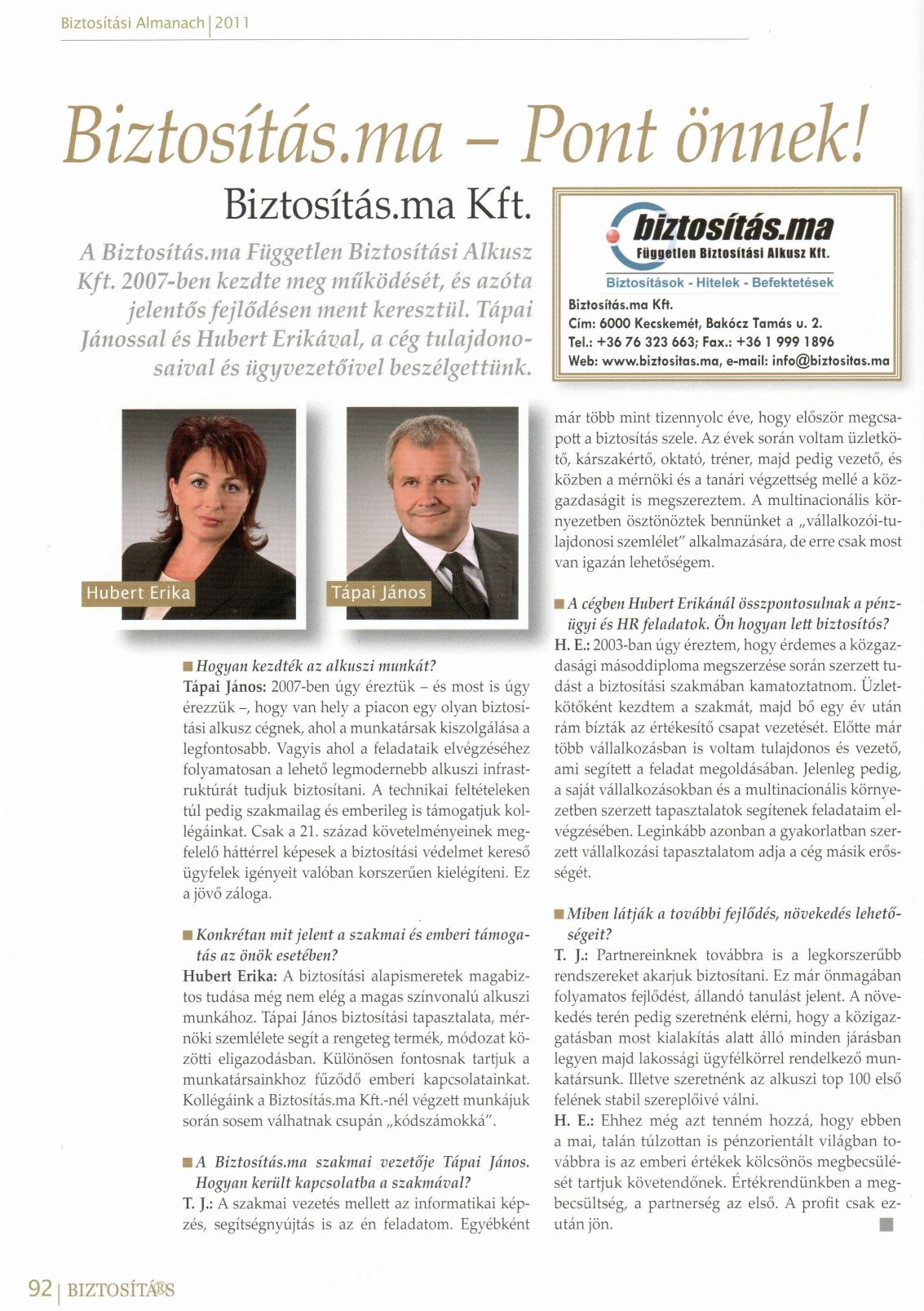Biztosítási almanach cikk